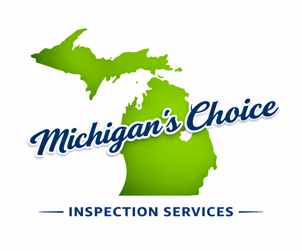 Michigan's Choice Inspection Services logo featuring a green outline of Michigan with the text "Michigan's Choice" in a cursive font and "INSPECTION SERVICES" in a bold, blue font.